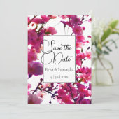 Waterverf roze veer floraal | Drijvende boom Save The Date (Staand voorkant)