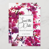 Waterverf roze veer floraal | Drijvende boom Save The Date (Voorkant / Achterkant)