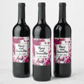 Waterverf roze veer floraal | Drijvende boom Wijn Etiket (Flessen)