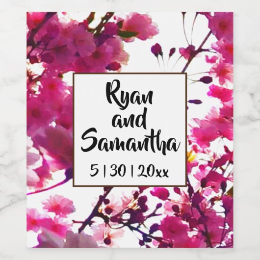 Waterverf roze veer floraal | Drijvende boom Wijn Etiket (Enkel label)