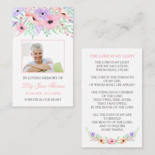 Waterverf Roze ventilator begrafenisgebeertje Visitekaartje (Voorkant / Achterkant)