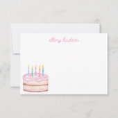 Waterverf roze verjaardagstaart gepersonaliseerd bedankkaart (Voorkant)