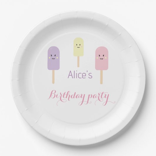 Waterverf Roze Violet Ice Cream Birthday Party Papieren Bordje (Voorkant)