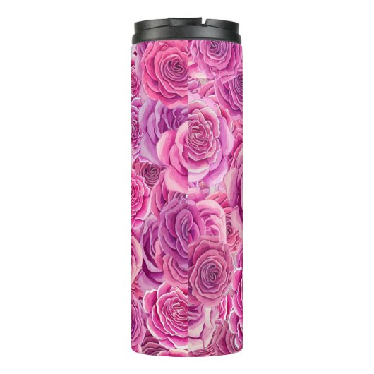 Waterverf Roze Violet Rozen Floral Patroon Thermosbeker (Achterkant)