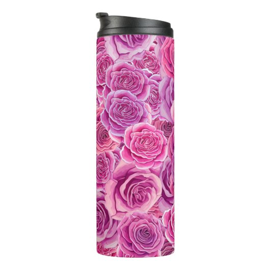 Waterverf Roze Violet Rozen Floral Patroon Thermosbeker (Geroteerd rechts)