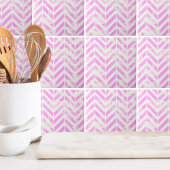 Waterverf roze visgraatpatroon tegeltje