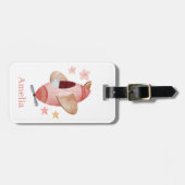 Waterverf Roze Vliegtuig Bagage Label (Voorkant horizontaal)