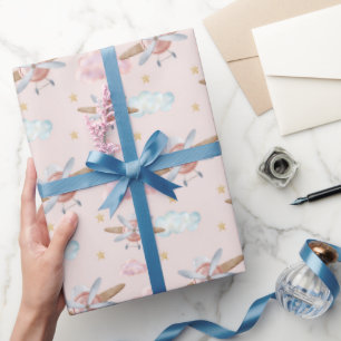 Waterverf Roze Vliegtuig Cadeaupapier