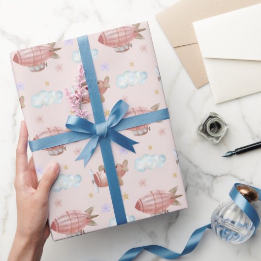 Waterverf Roze Vliegtuig Cadeaupapier (Geschenken)