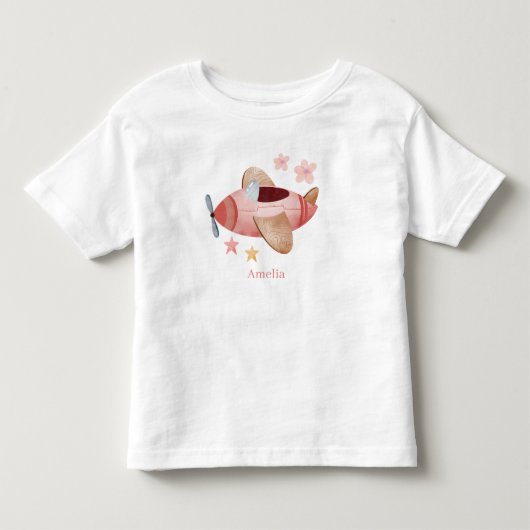 Waterverf Roze Vliegtuig Kinder Shirts (Voorkant)