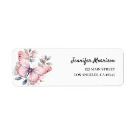 Waterverf Roze Vlinder Baby shower Adres Etiket
