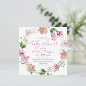 Waterverf Roze Vlinder Bloemen Baby shower Kaart (Staand voorkant)