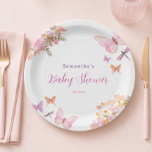 Waterverf Roze vlinder Bloemen Baby Shower