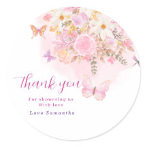Waterverf Roze vlinder Bloemen Baby Shower