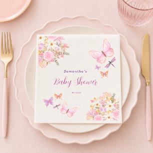 Waterverf Roze vlinder Bloemen Baby Shower Servet