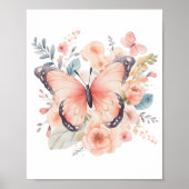 Waterverf Roze Vlinder Bloemstukken Muurkunst  Poster (Voorkant)