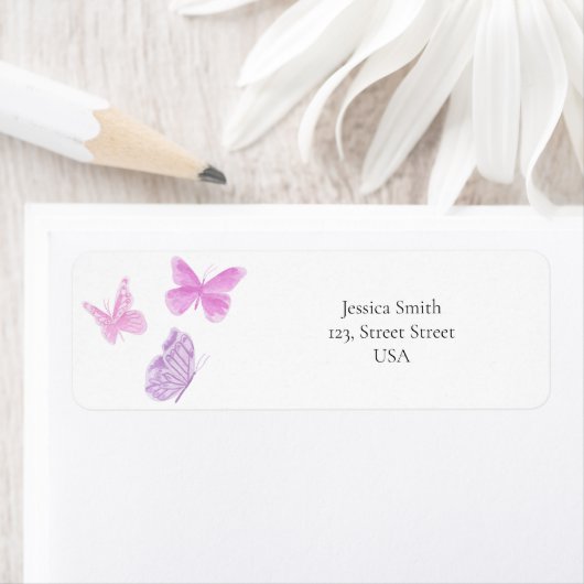 Waterverf roze vlinder etiket (Insitu)