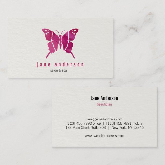 Waterverf roze vlinder visitekaartje (Voorkant / Achterkant)