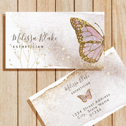 waterverf roze vlinder visitekaartje