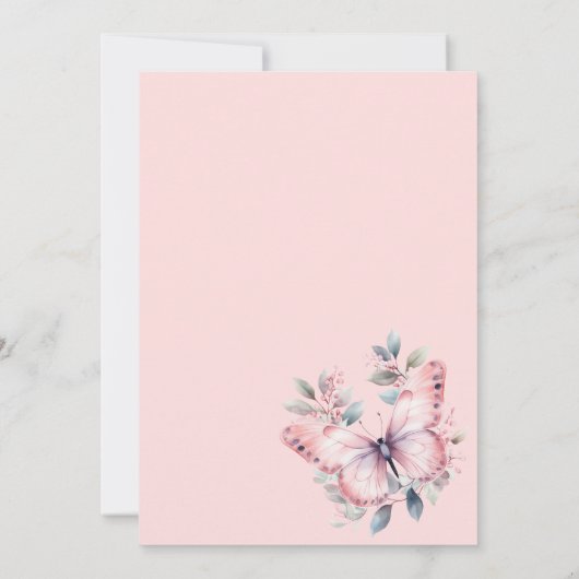 Waterverf Roze Vlinders 1e Verjaardag Vlinder Kaart (Achterkant)