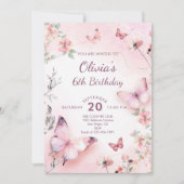 Waterverf Roze Vlinders Bloemen Meisje Verjaardag Kaart (Voorkant)