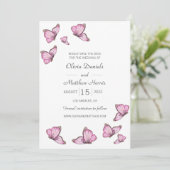 Waterverf roze vlinders. Weddenschappen De datum o Save The Date (Staand voorkant)