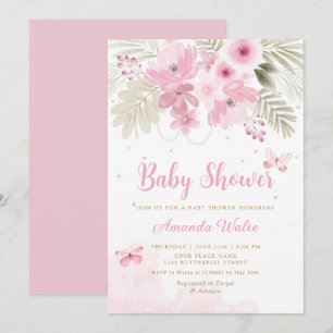 Waterverf Roze vlindervlinder Baby shower Kaart
