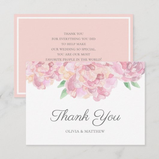 Waterverf roze volken. Garden florale bruiloft Bedankkaart (Voorkant / Achterkant)