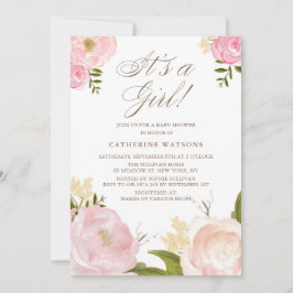Waterverf Roze volken Het is een meisje Baby showe Kaart