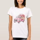 waterverf Roze Vrachtwagen Met Harten En Bloemen T-shirt (Voorkant)