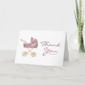 Waterverf Roze  wandelwagen Baby shower Bedankkaart (Voorkant)