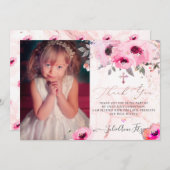 Waterverf Roze Water Rozen Communie Dank u Kaart (Voorkant / Achterkant)