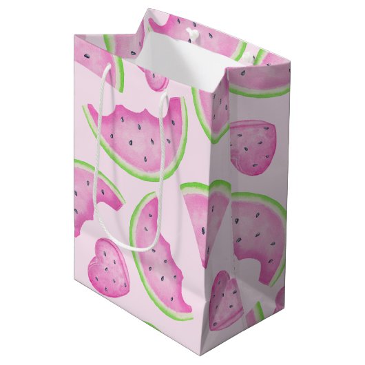 Waterverf Roze Watermeloen Verjaardag Gift Bag Medium Cadeauzakje (Voorkant Gekanteld)