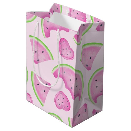 Waterverf Roze Watermeloen Verjaardag Gift Bag Medium Cadeauzakje (Achterkant Gekanteld)