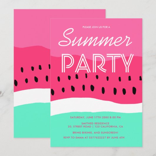 Waterverf roze watermeloen zomerfeest kaart (Voorkant / Achterkant)