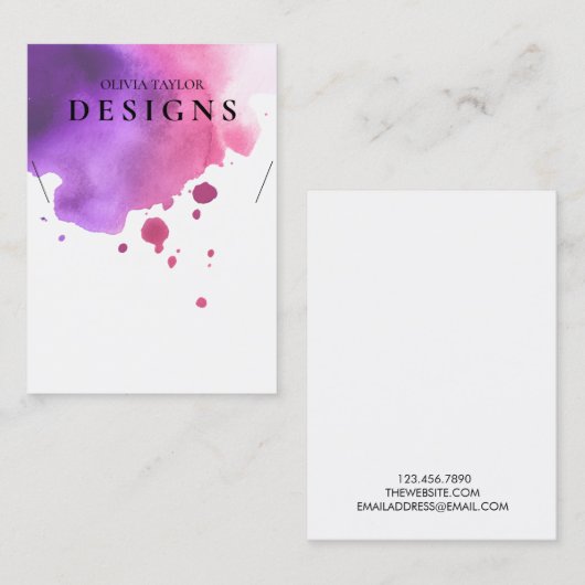 Waterverf Roze Waterverf Ketting Display Kaart Visitekaartje (Voorkant / Achterkant)