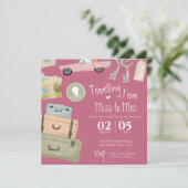 Waterverf roze wegreisweg vrijgezellenfeest kaart (Staand voorkant)