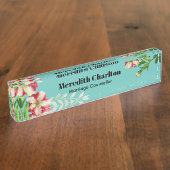 Waterverf Roze White Petunia Turquoise Achtergrond Naambordje (Zijkant)