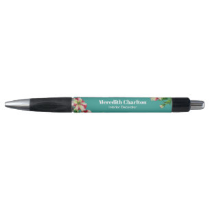 Waterverf Roze White Petunia Turquoise Achtergrond Pen