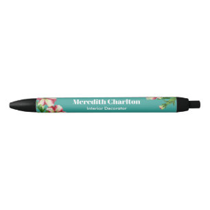 Waterverf Roze White Petunia Turquoise Achtergrond Zwarte Inkt Pen