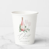 Waterverf Roze Wijn Proost op de Liefde Papieren Bekers (Achterkant)