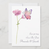 Waterverf Roze Wilde Bloem Vlinder Save The Date Kaart (Voorkant)