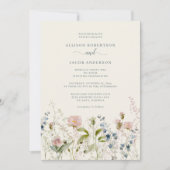 Waterverf Roze wilde bloemen blauwe bruiloft Kaart (Voorkant)