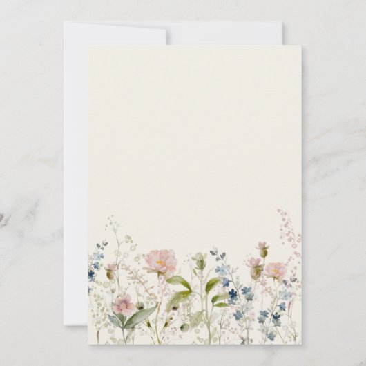 Waterverf Roze wilde bloemen blauwe bruiloft Kaart (Achterkant)