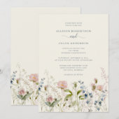 Waterverf Roze wilde bloemen blauwe bruiloft Kaart (Voorkant / Achterkant)