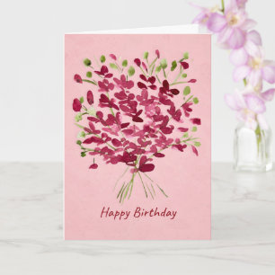 Waterverf Roze Wilde Bloemen Boeket Verjaardag Kaart
