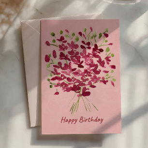 Waterverf Roze Wilde Bloemen Boeket Verjaardag Kaart