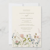 Waterverf Roze wilde bloemen Ivory Wedding Kaart (Voorkant)