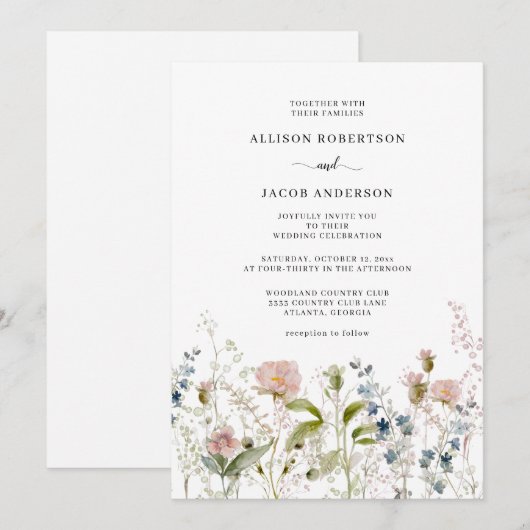 Waterverf Roze wilde bloemen Kaart (Voorkant / Achterkant)