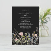 Waterverf Roze Wilde Floral Black Wedding Kaart (Staand voorkant)